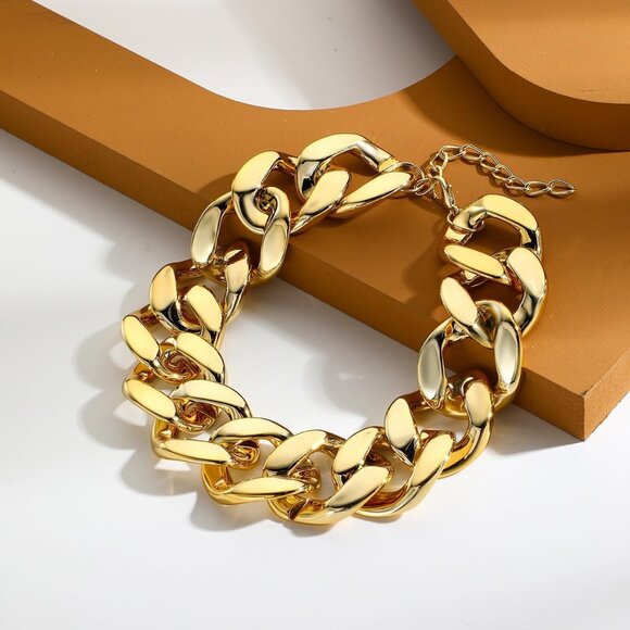 Acrylic Gold Chunky Chain Necklace Earrings Set for Women,Punk Short Thick Wide - Picture 8 of 9